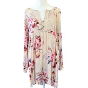 Billabong Women's M Pink‎ Flowy Long Sleeve Beachy Boho Crinkle Gauze Dress